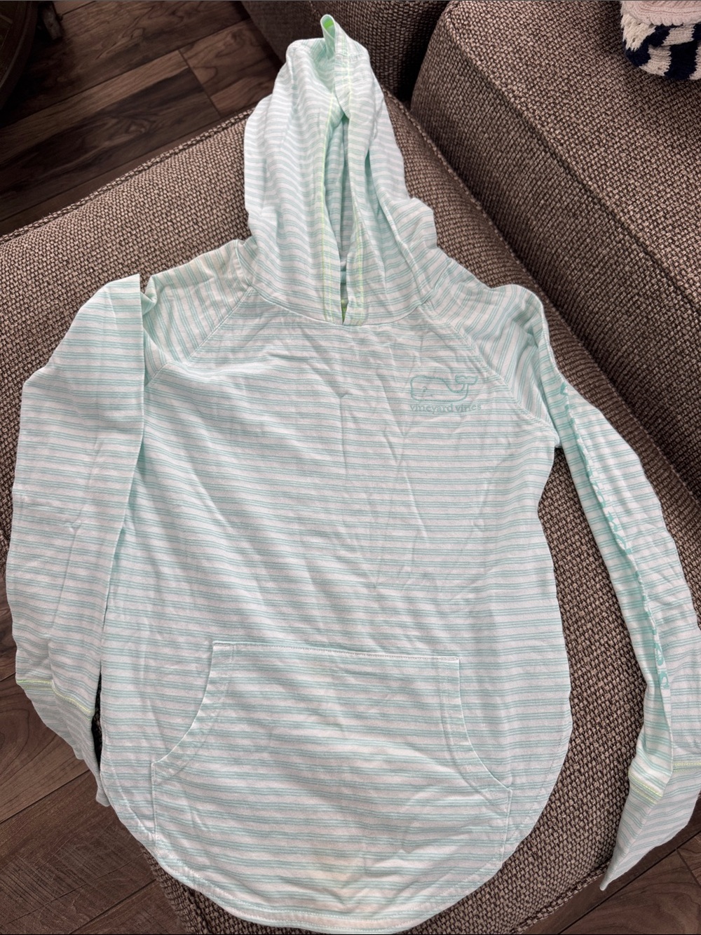 Vineyard Vines Mint & White Striped Hooded Pullover